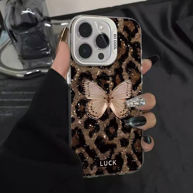 Golden Butterfly Leopard Print Apple Phone Case