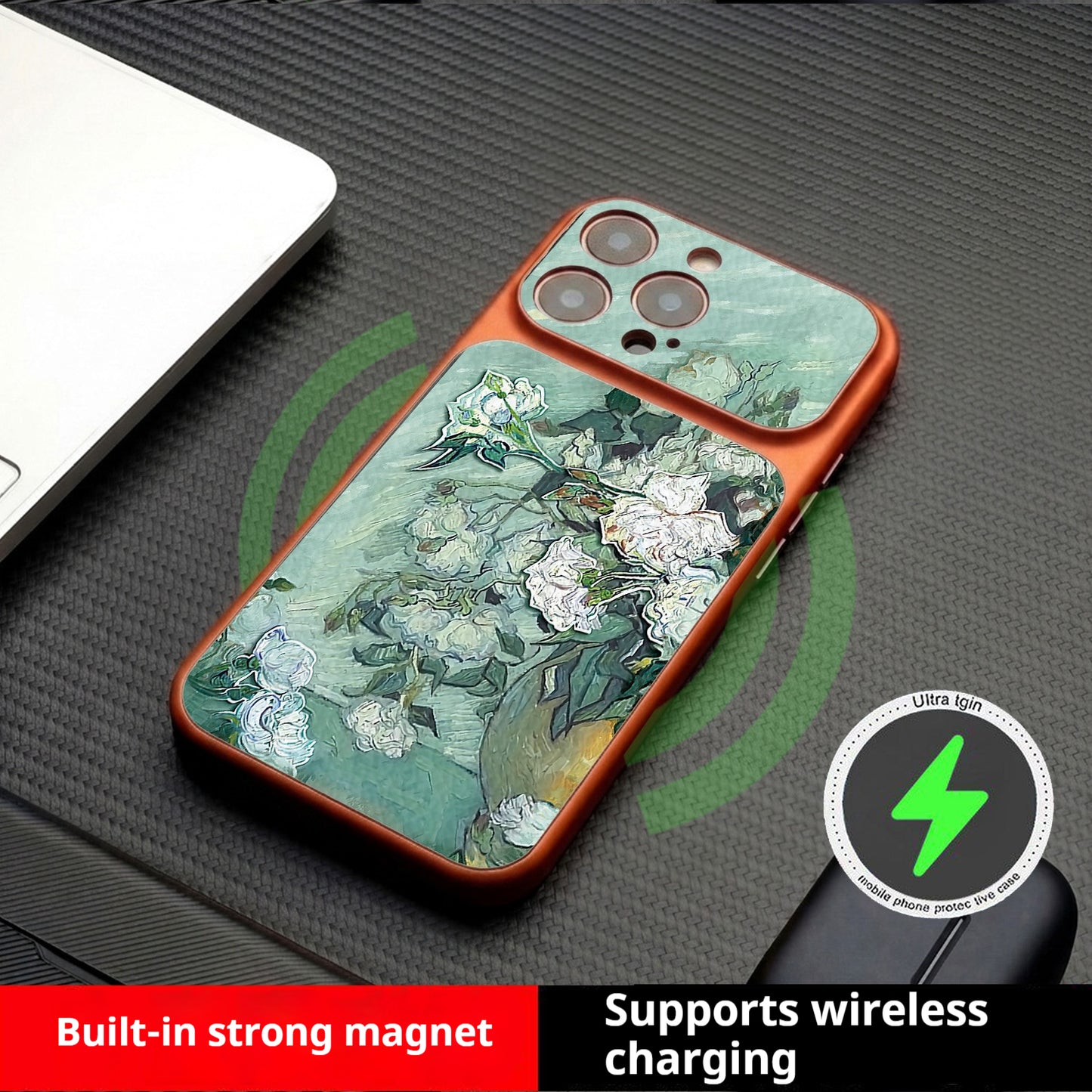 Oil painting white flower magnetic Apple phone case