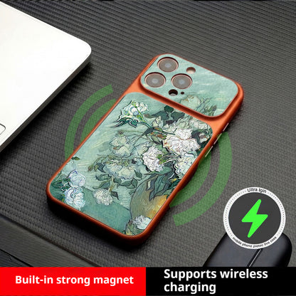 Oil painting white flower magnetic Apple phone case