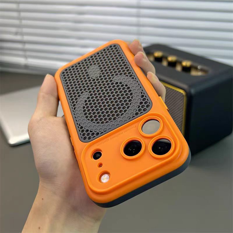 Color-blocked, skin-feeling magnetic heat dissipation mesh Apple phone case