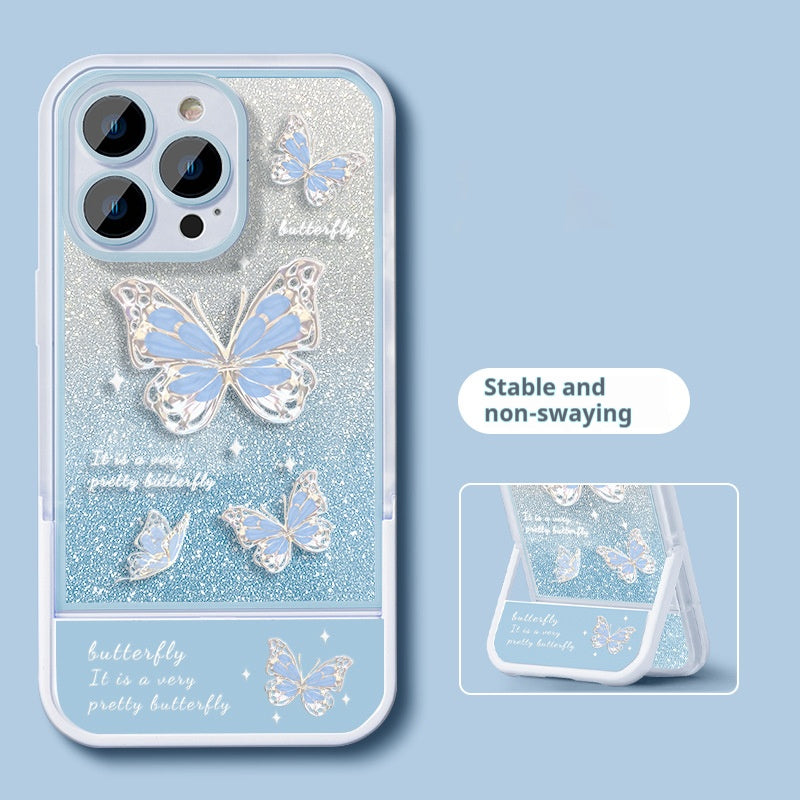 Glitter Butterfly Invisible Stand Apple Phone Case