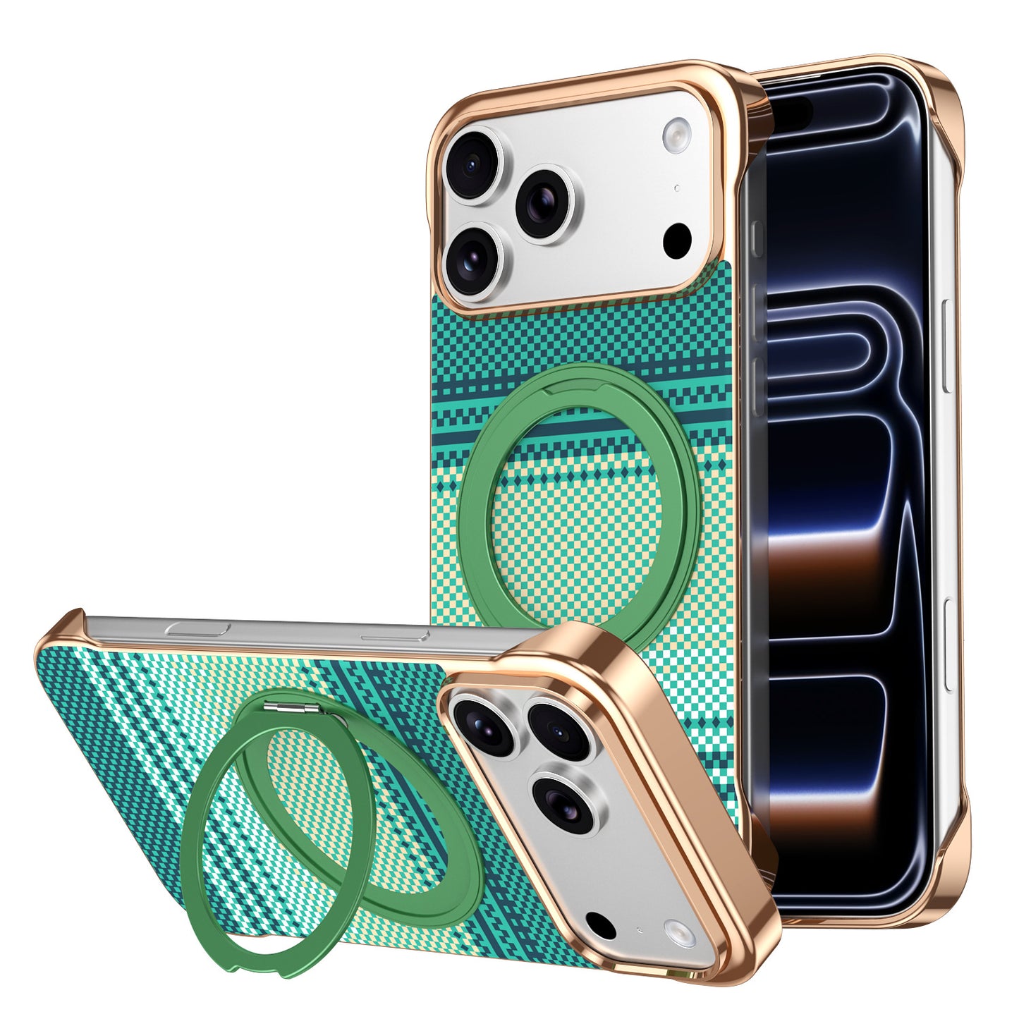 360° Rotating Stand Kevlar Water-Patterned Magnetic Apple Phone Case
