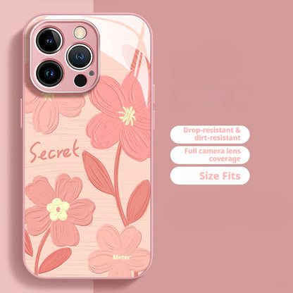 Glass oil painting flower Apple phone case