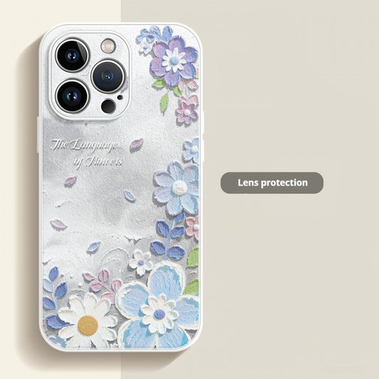 Lambskin oil painting flower Apple phone case