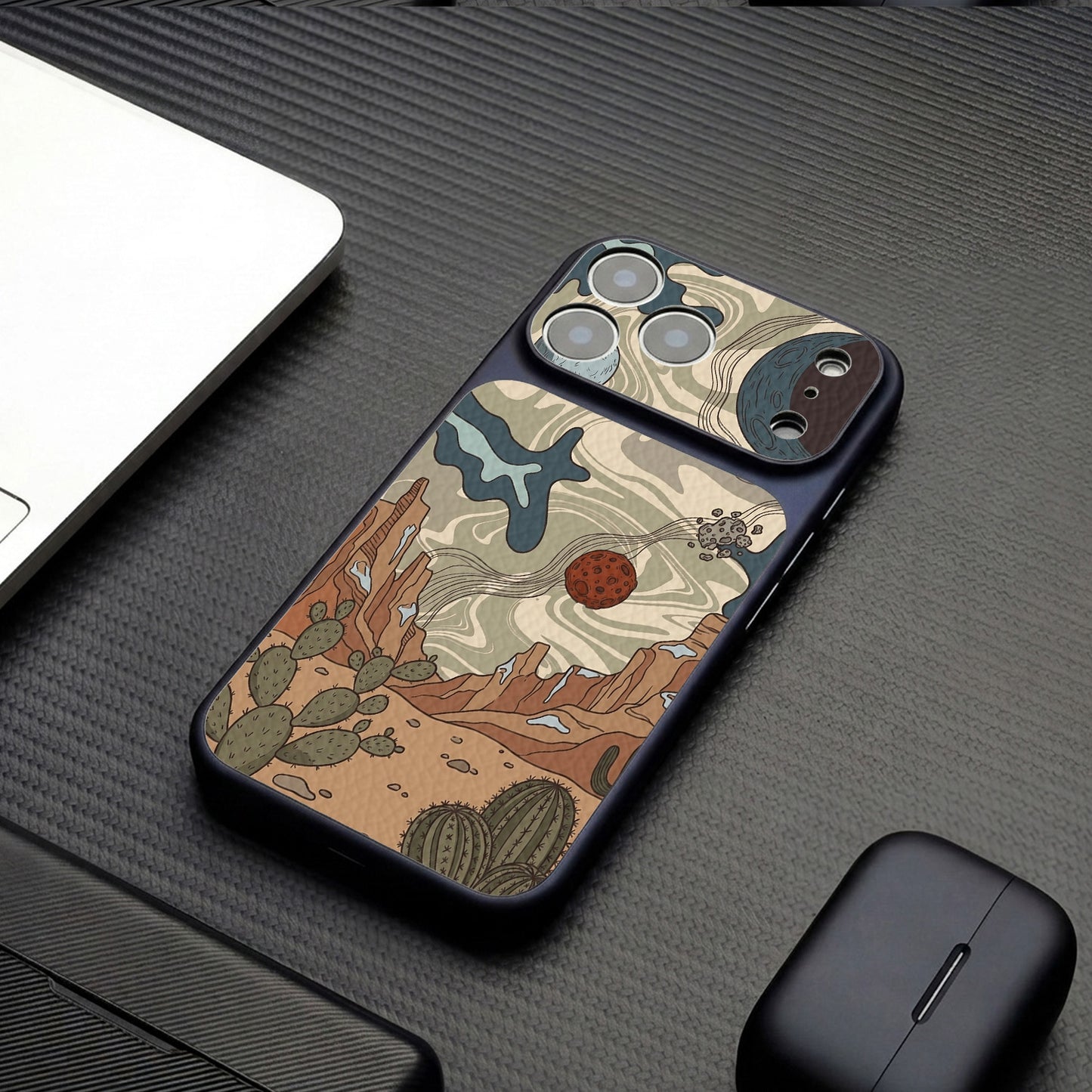 Desert Graffiti Lychee Texture Magnetic Apple Phone Case