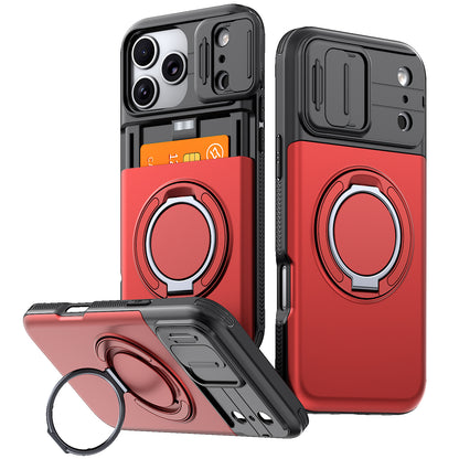 Card slot sliding window lens cover holder magnetic Apple phone case