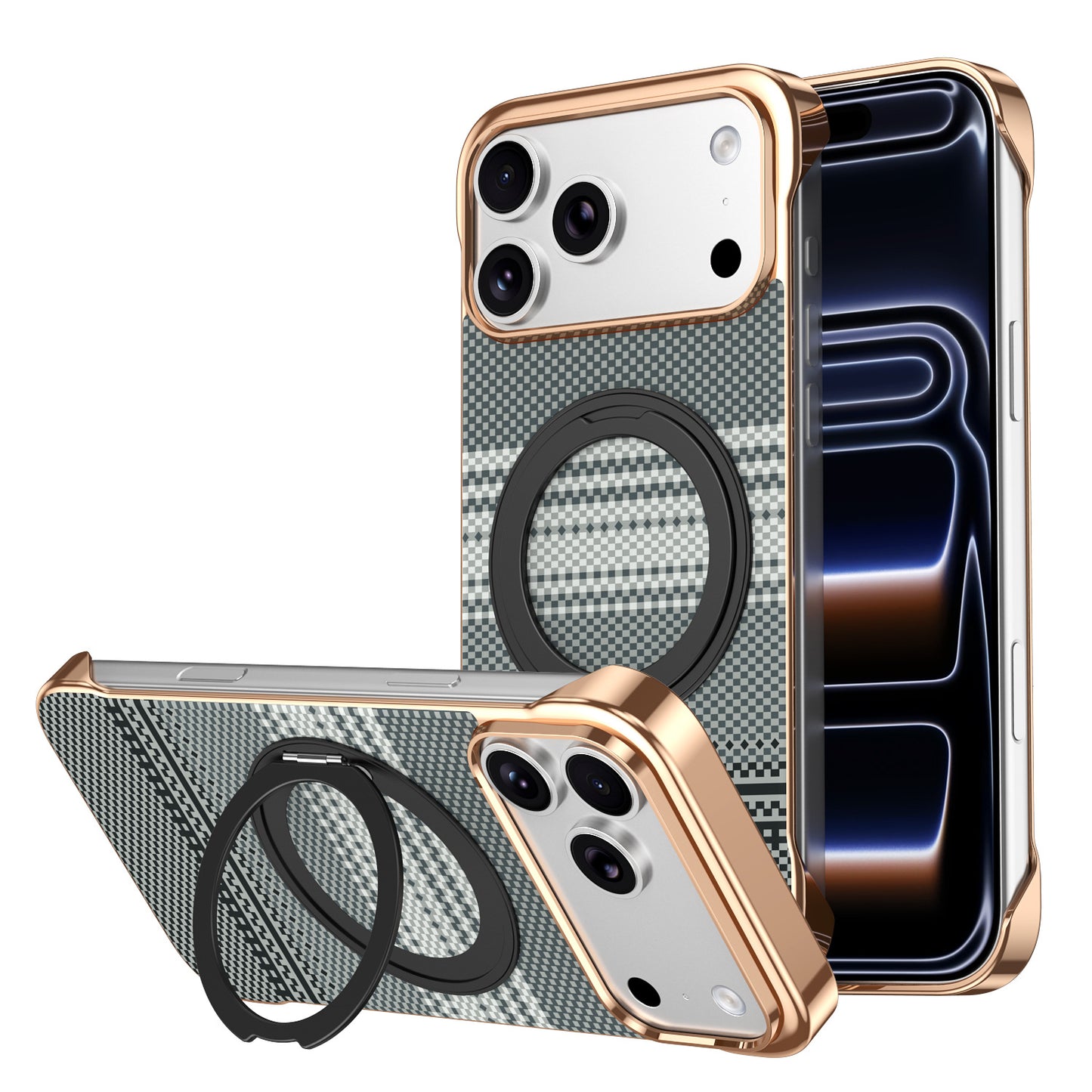 360° Rotating Stand Kevlar Water-Patterned Magnetic Apple Phone Case
