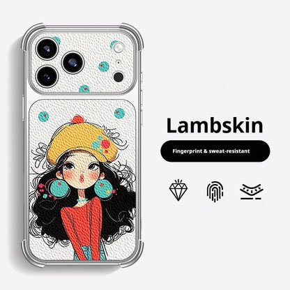 Cute cartoon yellow hat girl lambskin apple phone case