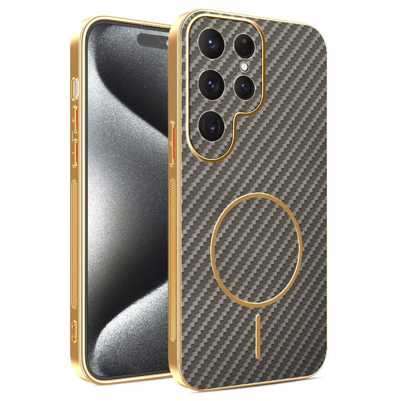 Electroplated leather texture fiber texture magnetic Samsung phone case