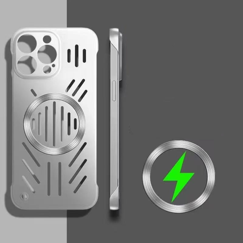 Frameless magnetic Apple phone case with ventilation holes