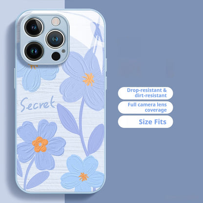 Glass oil painting flower Apple phone case