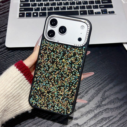 Metal, rhinestone, pearl leather, large window Apple phone case