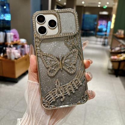 Electroplated gradient glitter rhinestone butterfly Apple phone case