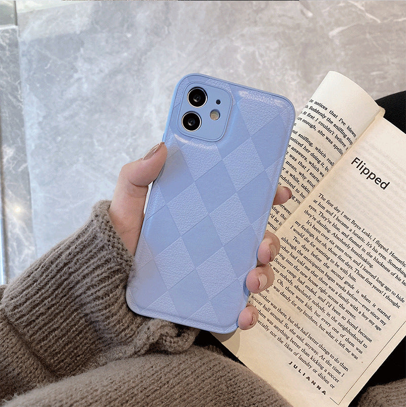 Diamond-patterned leather Apple phone case