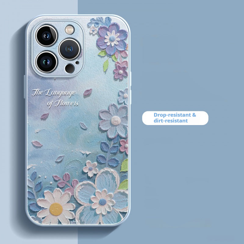 Lambskin oil painting flower Apple phone case