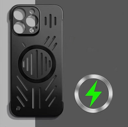 Frameless magnetic Apple phone case with ventilation holes
