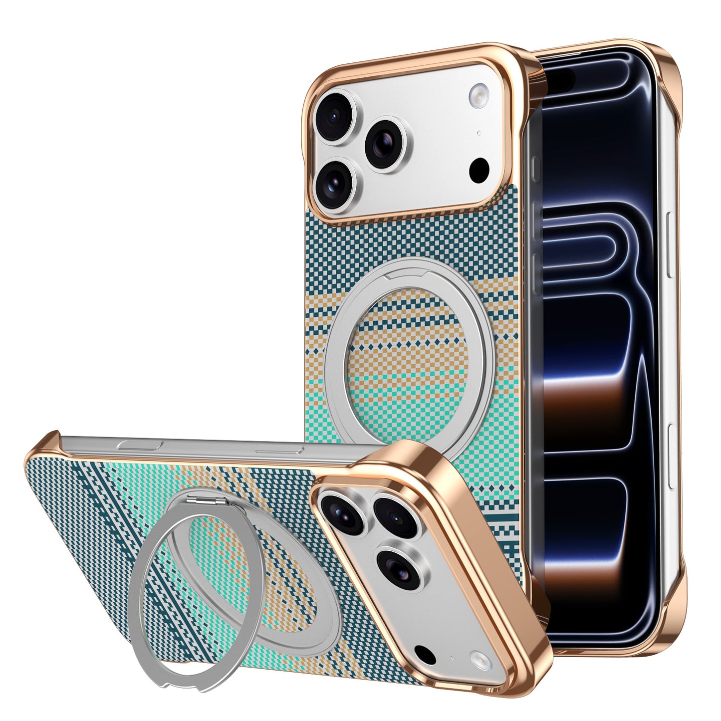 360° Rotating Stand Kevlar Water-Patterned Magnetic Apple Phone Case