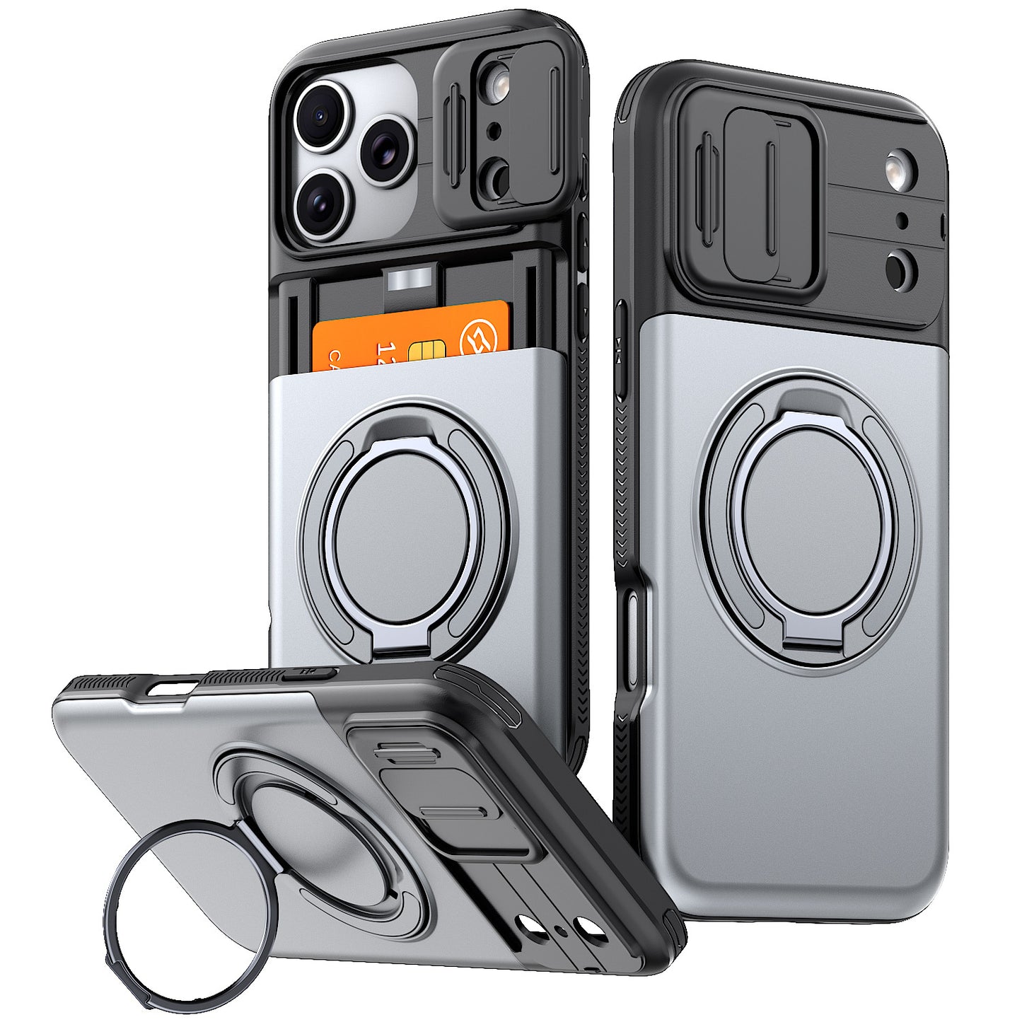 Card slot sliding window lens cover holder magnetic Apple phone case