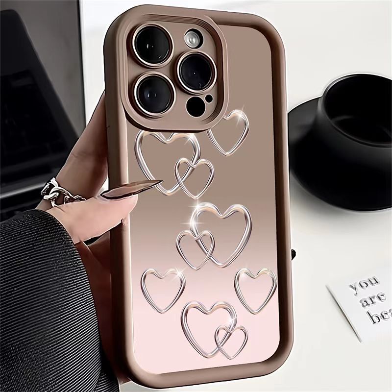 Cute gradient heart-shaped Apple phone case