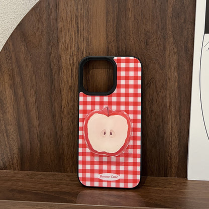 Retro plaid stand Apple phone case