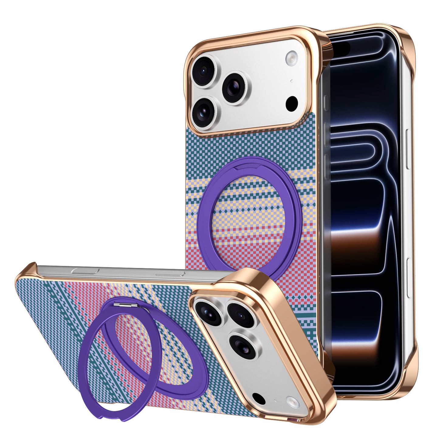 360° Rotating Stand Kevlar Water-Patterned Magnetic Apple Phone Case