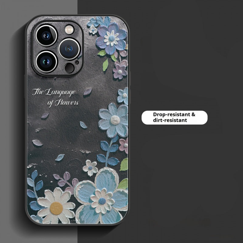 Lambskin oil painting flower Apple phone case