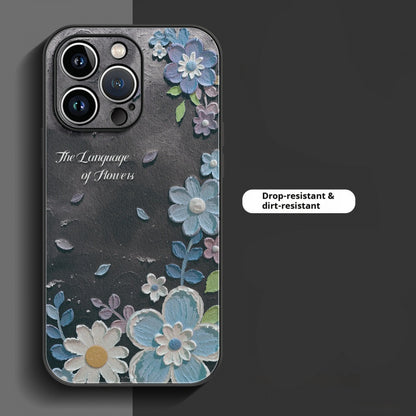 Lambskin oil painting flower Apple phone case