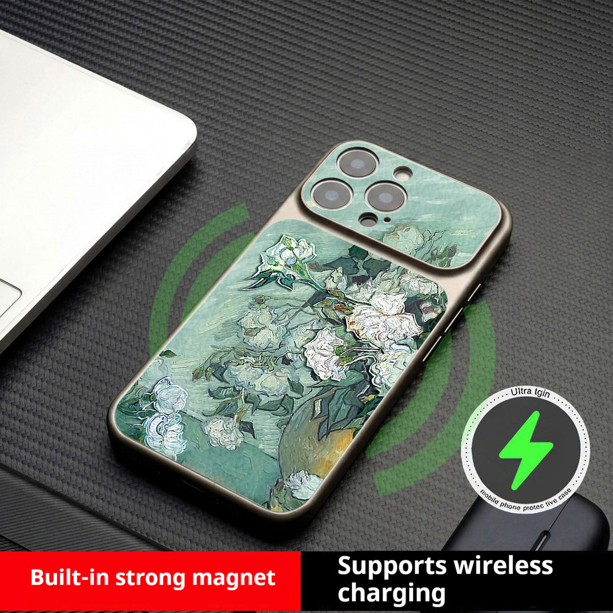 Oil painting white flower magnetic Apple phone case