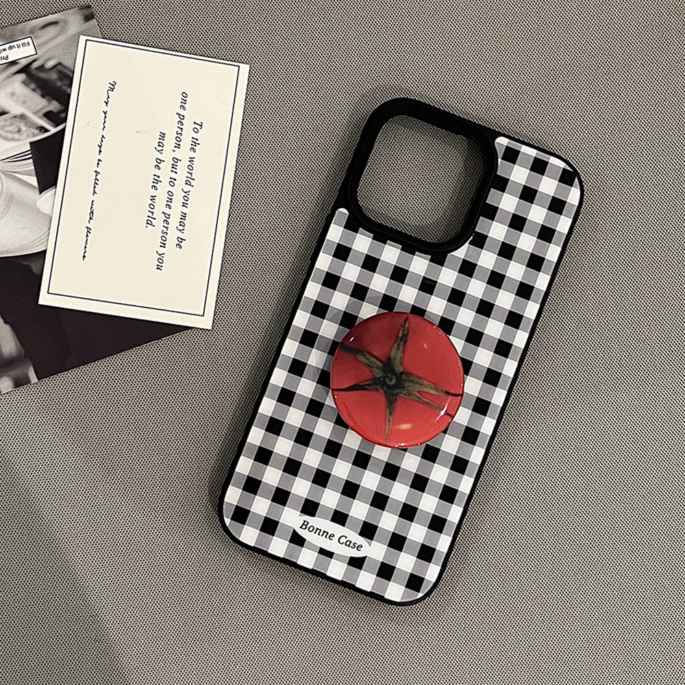 Retro plaid stand Apple phone case