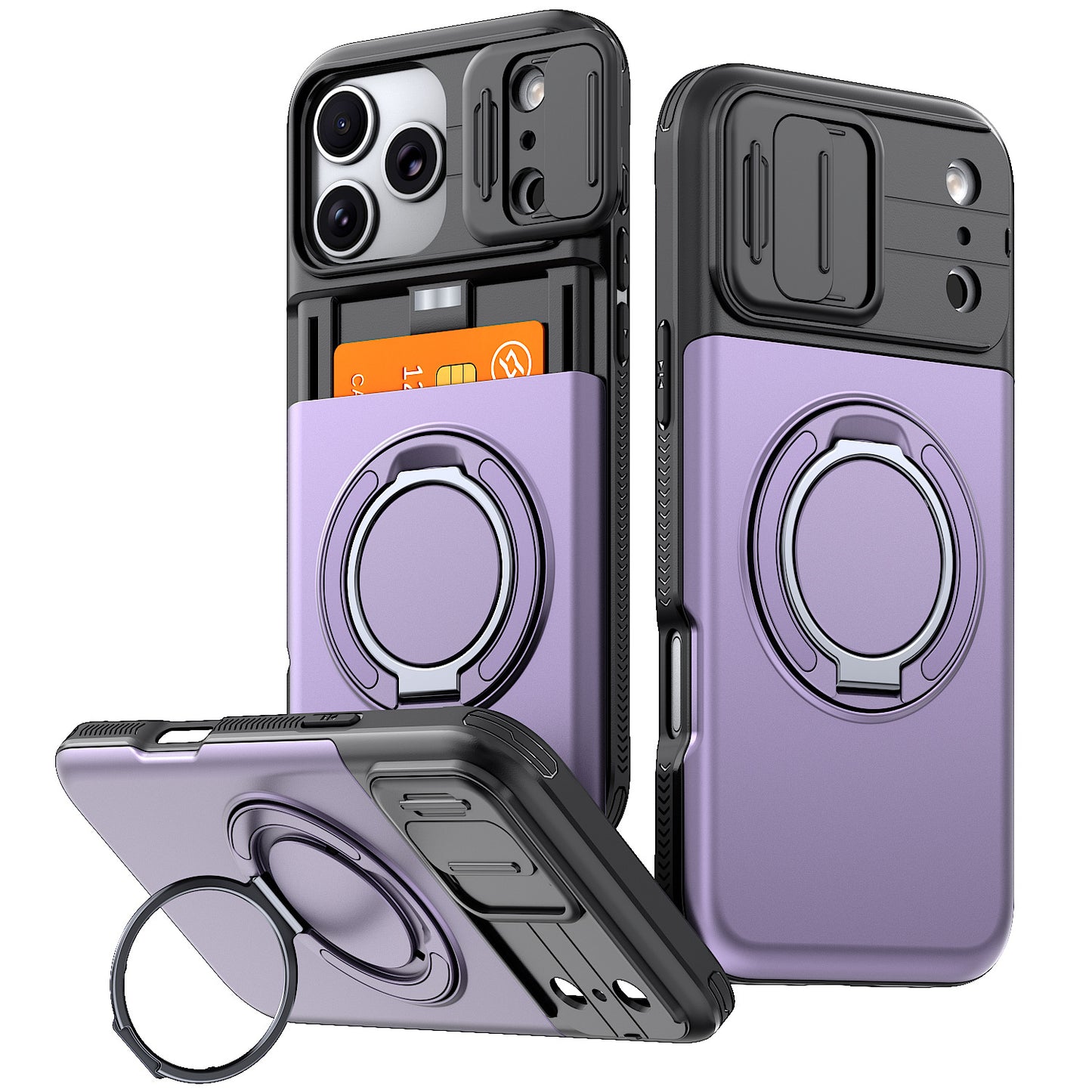 Card slot sliding window lens cover holder magnetic Apple phone case