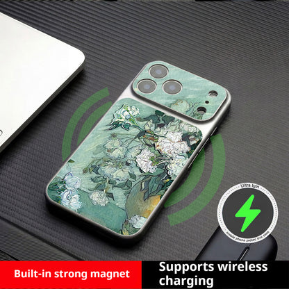 Oil painting white flower magnetic Apple phone case