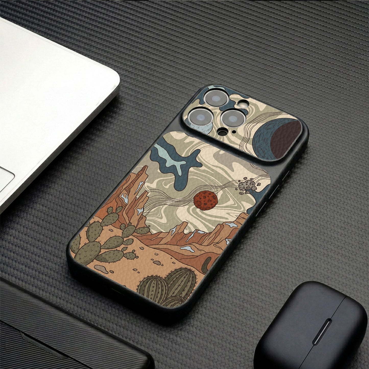 Desert Graffiti Lychee Texture Magnetic Apple Phone Case