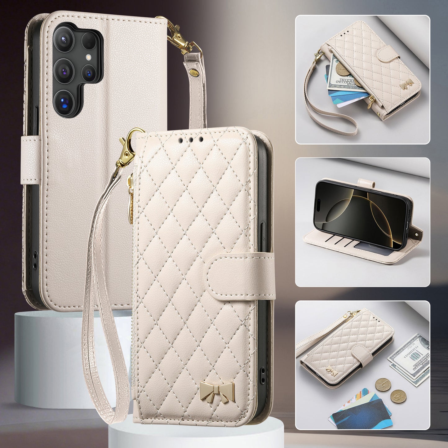 Diamond-shaped zipper Samsung phone case