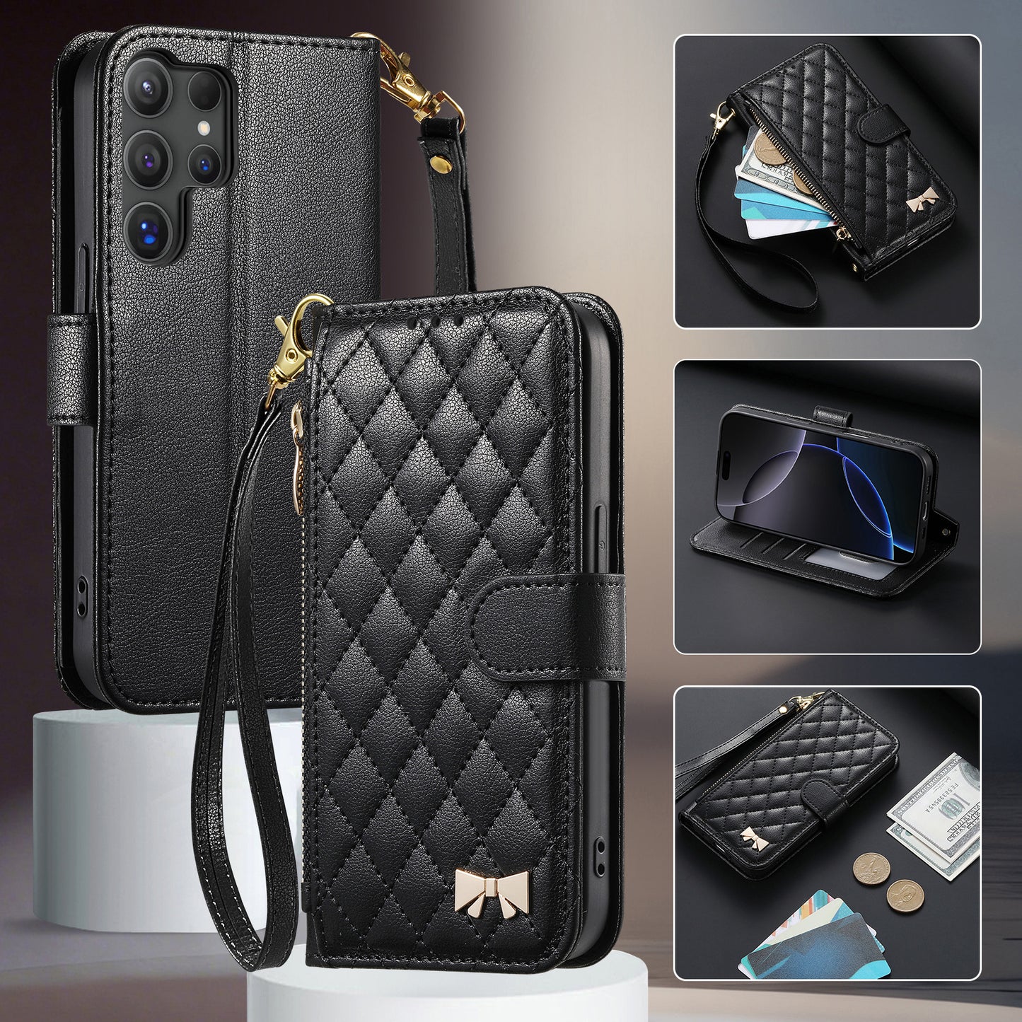 Diamond-shaped zipper Samsung phone case